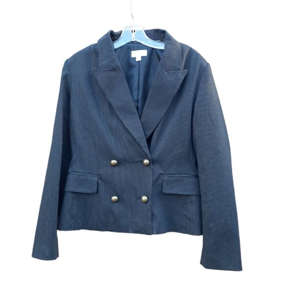 Isaac Mizrahi for Target Double Breasted Suit Jacket Black Dot Pinstripe Lined L - Picture 1 of 5